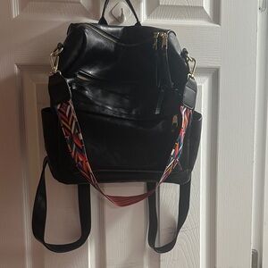 Stylish Black Backpack with Colorful Strap